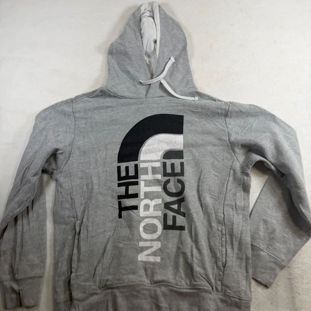 The North Face Mens Heather Grey Vertical Logo Pullover Hoodie Sweatshirt Large